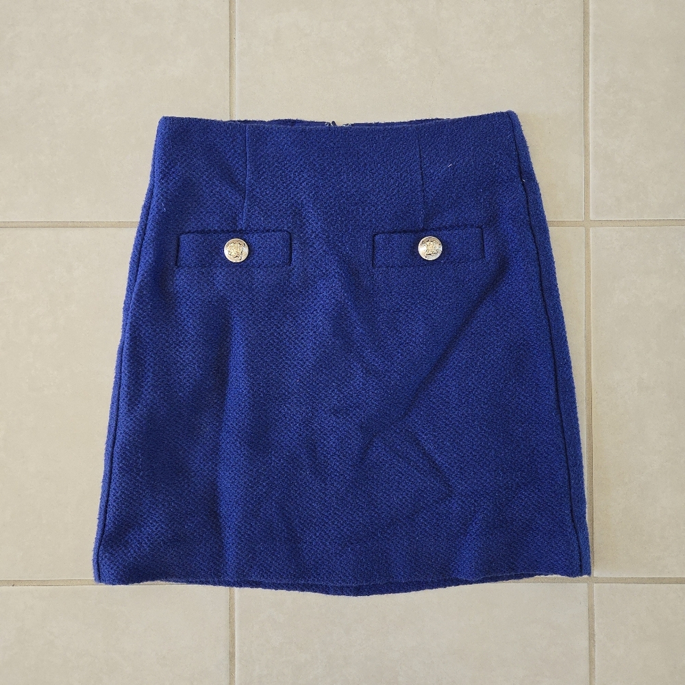 Ann Taylor A-Line Mini Skirt Women Size 00P XXS Blue Textured Workwear Chic